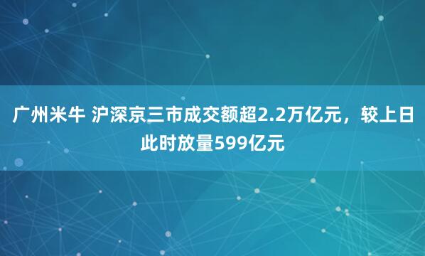 广州米牛 沪深京三市成交额超2.2万亿元，较上日此时放量599亿元