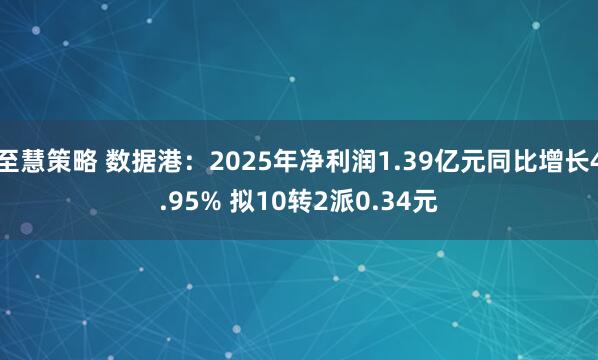 至慧策略 数据港：2025年净利润1.39亿元同比增长4.95% 拟10转2派0.34元