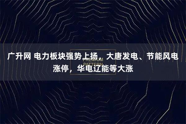 广升网 电力板块强势上扬，大唐发电、节能风电涨停，华电辽能等大涨